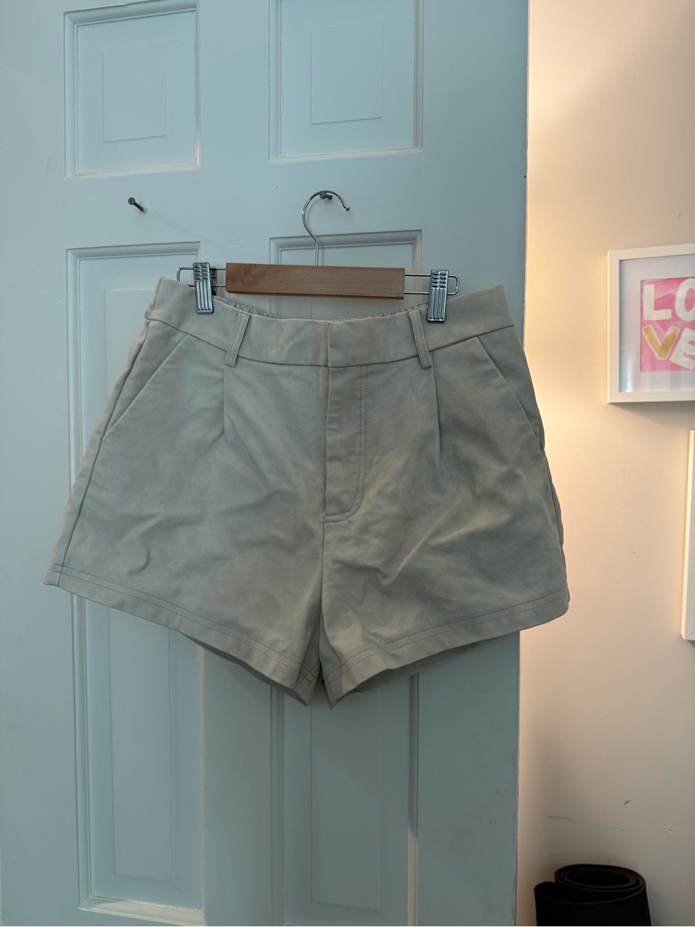 Free People Cream High-Rise Tailored Bermuda Shorts
